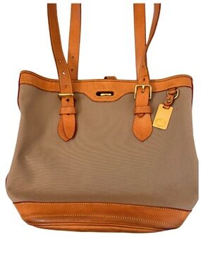 Dooney & Bourke Tan Canvas Tote with Carmel Leather Trim